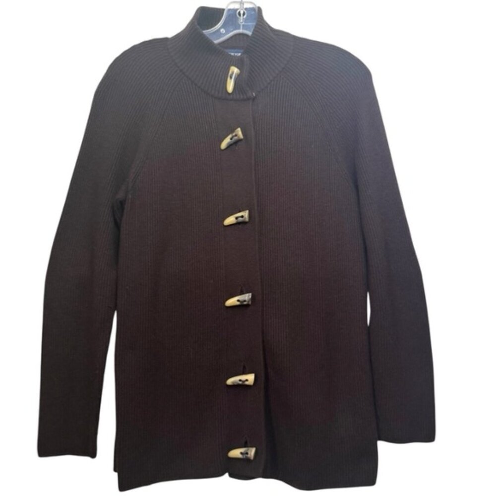 Jones NY Ribbed Wool Angora Cardigan Toggle Button Knit Sweater Jacket Top Tan M - Picture 2 of 16